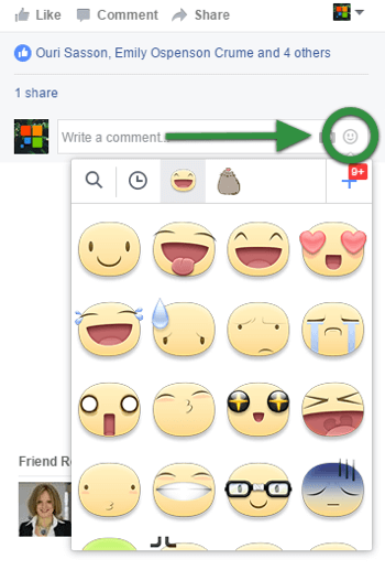 To post a meep, click the smiley face beside your Facebook comment and select your favorite.