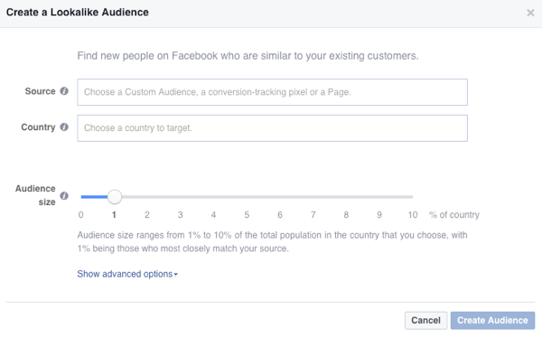 You'll see these options when you create a Facebook lookalike audience.