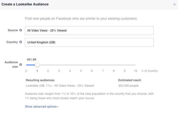 Create your Facebook video lookalike audience.