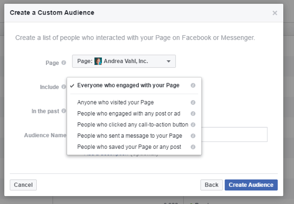 Create a custom audience of people who have engaged with you via your page or Messenger.