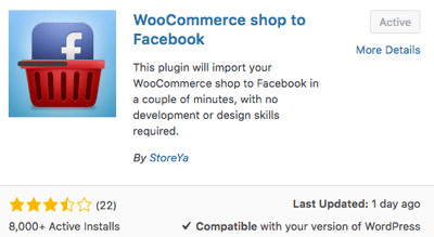 Choose and activate the WooCommerce Shop to Facebook plugin.