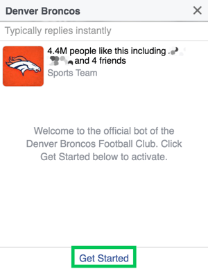 Click Get Started to begin an automated conversion in Facebook Messenger.