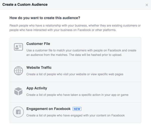 Choose how you want to create your Facebook custom audience.