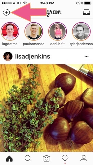 Press the + button to create your own Instagram stories.