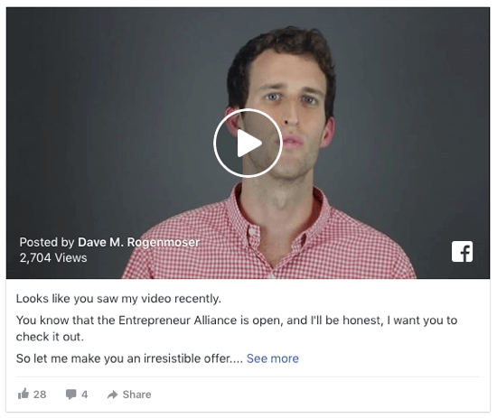 Retarget users who have engaged with your Facebook videos.