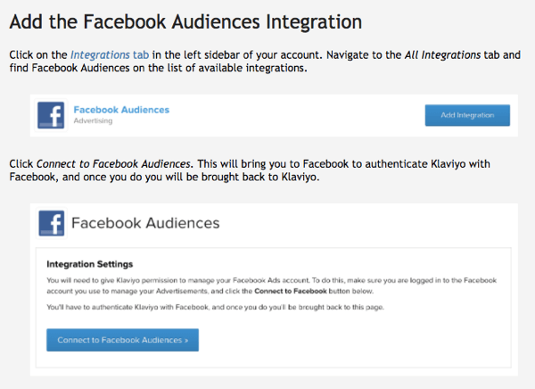Klaviyo's Facebook Audiences integration is easy to use.
