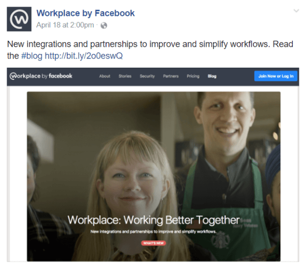 Facebook announced several new integrations and partnerships within its Workplace by Facebook team communications tool.