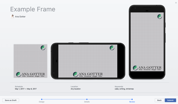 Double-check each placement before submitting your Facebook frame for review.