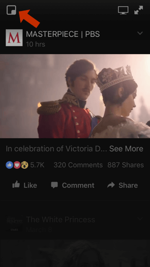 facebook mobile video tab picture in picture icon