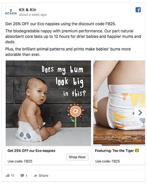 Product retargeting ad from eco brand Kit & Kin.