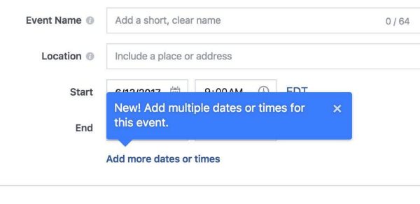 Facebook now allows organizers to add multiple times and dates to Facebook events.