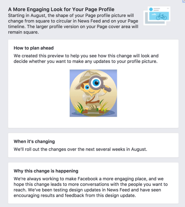 Facebook is changing Page profile photos from square to circular.