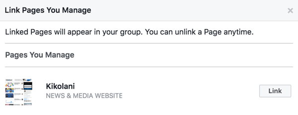 Link your Facebook page to your group.