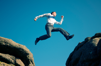 businessman makes a leap