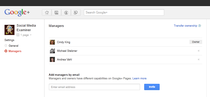 google+ managers