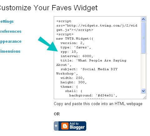 widget code box