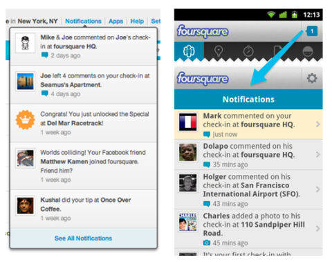 foursquare notifications