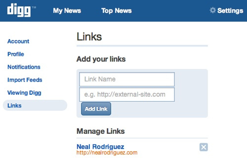 New Digg Profile Links