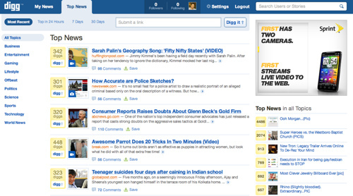 Top News on New Digg