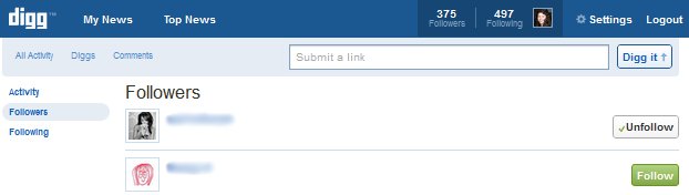 Followers in New Digg