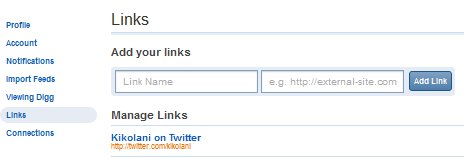 New Digg Profile Links