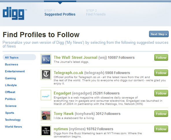 New Digg Login - Step 1 - Find Profiles