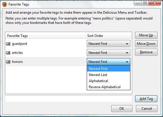 Delicious Firefox Favorite Tags