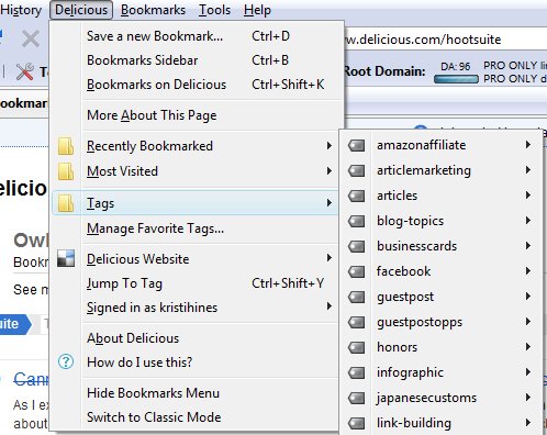 Delicious Firefox Add-On Menu