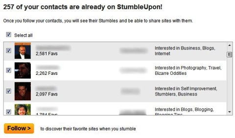 Contacts on StumbleUpon