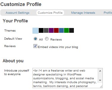 StumbleUpon Customize Profile