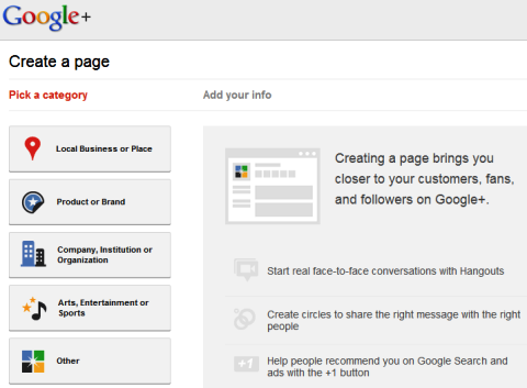Google+ Pages - Create a Page