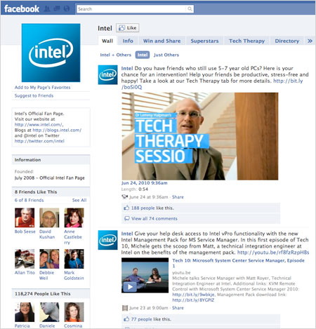 Intel's Facebook page