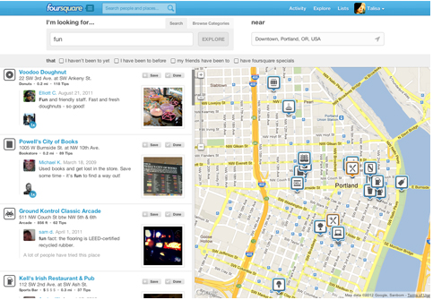 foursquare's explore now on the web