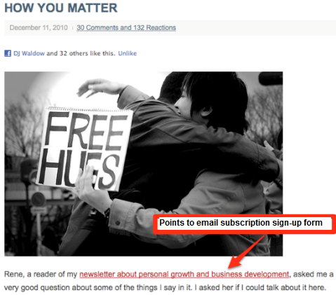 email sign-up form on blog post