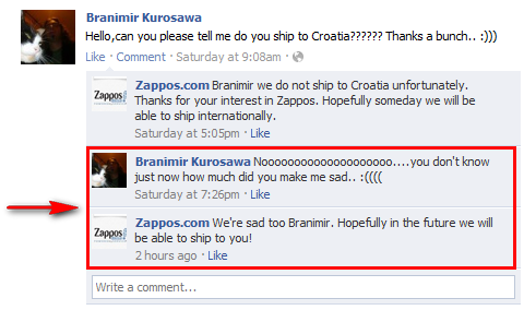 Zappos-response zappos friendly response