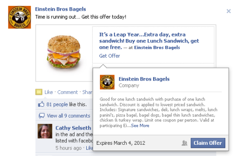 einsteins facebook offer