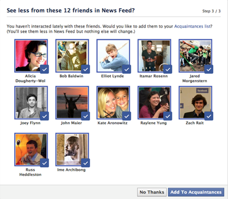 facebook acquaintance list suggestions