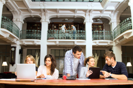 crowd in library