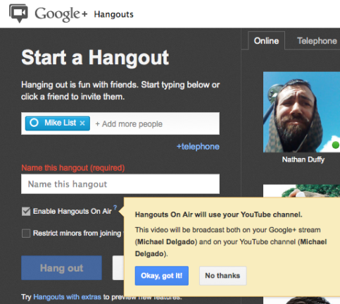 enable hangouts on air