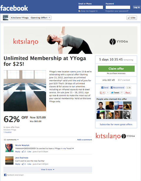 wishpond social offer by yyoga