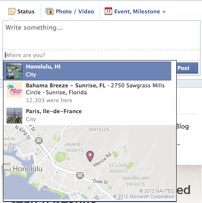 facebook page update location