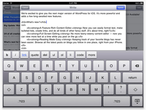 wordpress app ipad