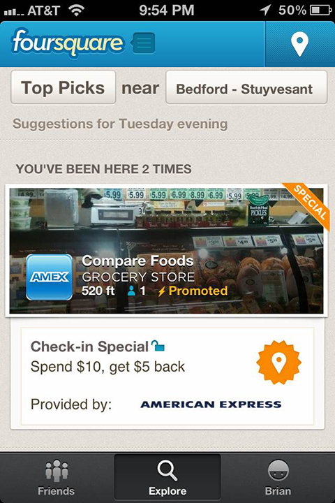 foursquare specials amex