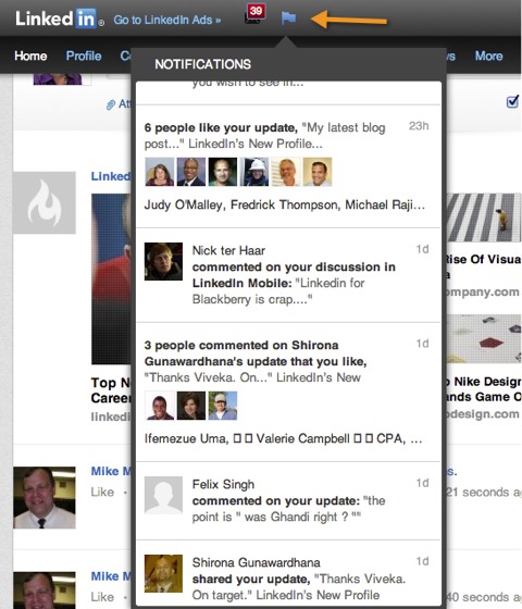 linkedin notification tab