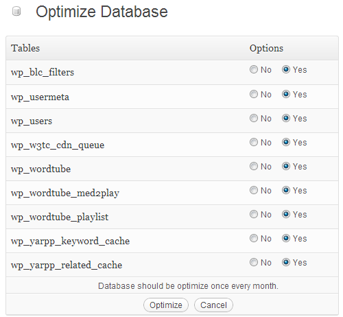 optimize wordpress database