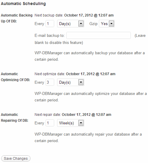 wordpress database options