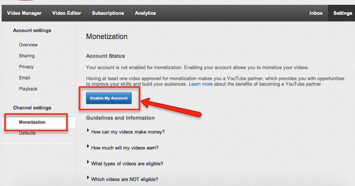 account settings monetization