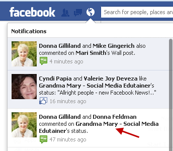 page activity in personal profile notifications