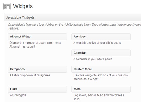 available widgets wordpress