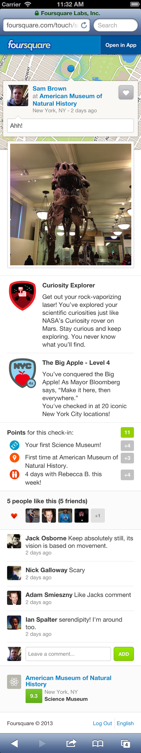 foursquare checkin details